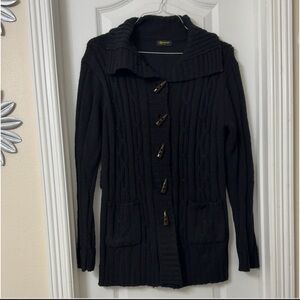Skywoman black cable knit cardigan toggle buttons pockets size M